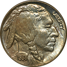 Nineteen 1938-D Buffalo nickels in MS-60 or better