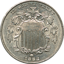 1883/2 (FS-013) Shield nickel, MS-60, surface residue