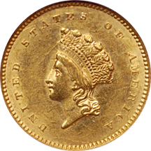 1854 gold dollar, NGC AU-58