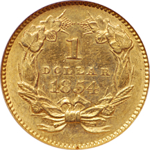 1854 gold dollar, NGC AU-58