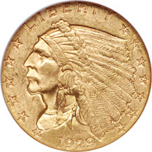 1929 Indian quarter-eagle, NGC MS-64