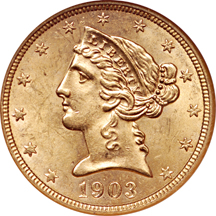 1903 Coronet half-eagle, NGC MS-63