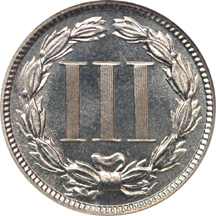 1883 Three cent nickel, NGC PF-67