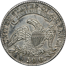 1830 Capped Bust half-dollar, XF-40, cleaned