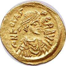 602 - 610 AD Phocas gold semissis, Constantinople mint