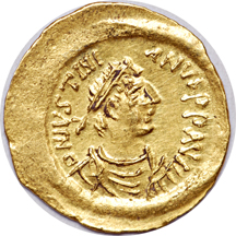527 - 565 AD Justinian I gold tremissis, ANACS photocertificate