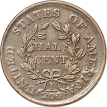 1804 (C-9) Draped Bust half-cent, VF-30