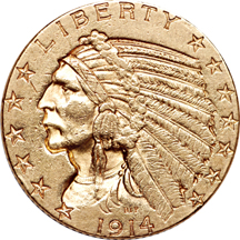 1914-D Indian half-eagle AU-50.