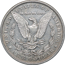 1889-CC Morgan dollar EF-40 details, cleaned.