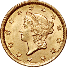 1854 gold dollar Type 1. MS-63.