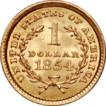 1854 gold dollar Type 1. MS-63.