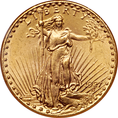1924 and 1927 Saint-Gaudens double-eagles, NGC MS-64.