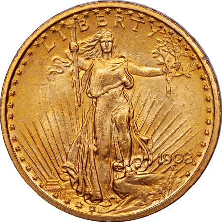 1908 No Motto and 1927 Saint-Gaudens double-eagles, PCGS.