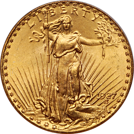 1924 and 1927 Saint-Gaudens double-eagles, PCGS MS-65.