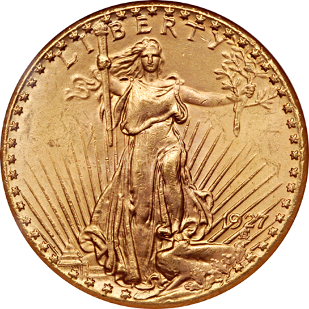 1908 No Motto and 1927 Saint-Gaudens double-eagles, NGC.