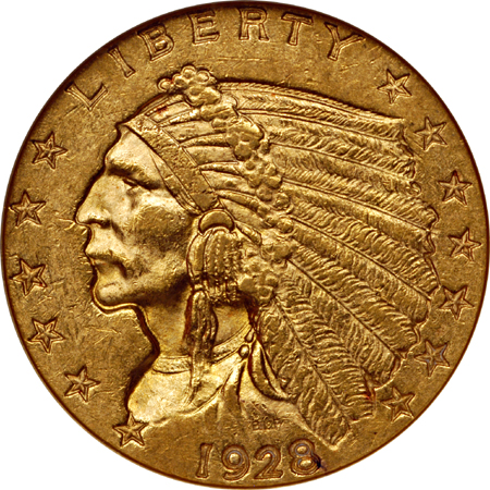 1928 (pair) Indian quarter-eagles, NGC AU-58 and NGC MS-61.