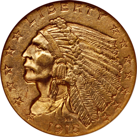 1915 and 1927 Indian quarter-eagles, NGC MS-62.