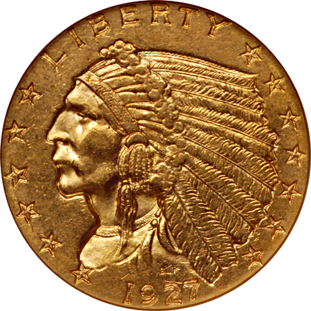 1915 and 1927 Indian quarter-eagles, NGC MS-62.