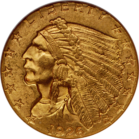 1926 and 1927 Indian quarter-eagles, NGC MS-63.