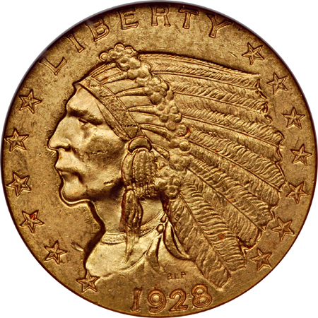 1928 and 1929 Indian quarter-eagles, NGC MS-63.