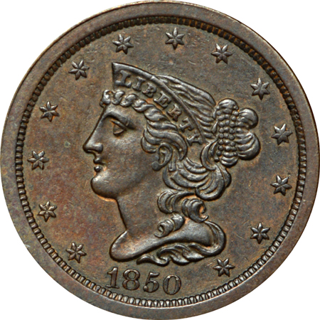 1826 (C-1, R-1) and 1850 (C-1, R-2) half-cents.