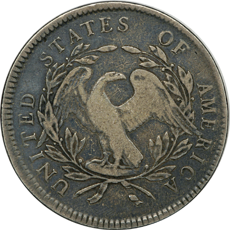 1795 3 Leaves (B-5, BB-27, R.1) Flowing Hair silver dollar, F.