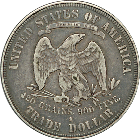 Charming and attractive "box Trade dollar." 1877-S.