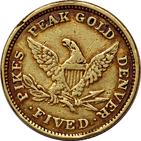 1860 Clark, Gruber & Co. "Pike's Peak" half-eagle, XF.