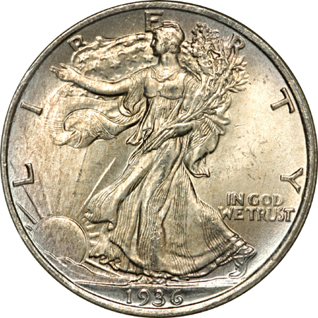 Four 1936 Walking Liberty half-dollars, NGC MS-66.