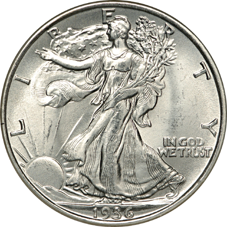 Four 1936 Walking Liberty half-dollars, NGC MS-66.