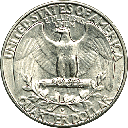 1932-D Washington quarter MS-60 details, cleaned.