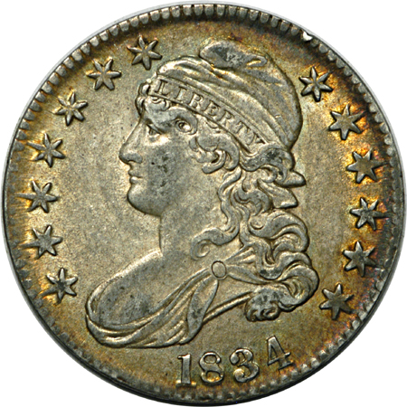 Five Capped Bust half-dollars.