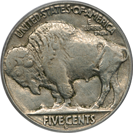 1921-S Buffalo Nickel Mint Error, Obverse Laminated Planchet. PCGS AU-50.