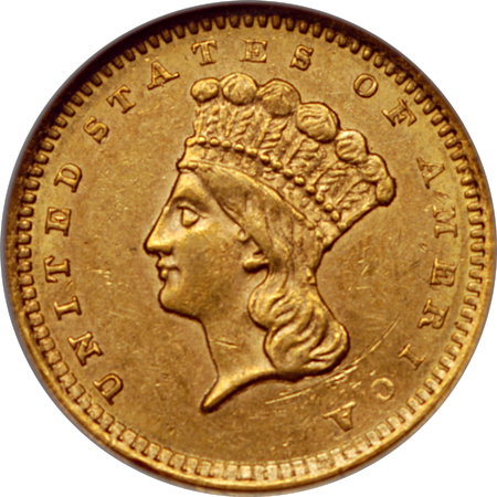 1860-S Gold Dollar, NGC AU-58 Eliasberg.