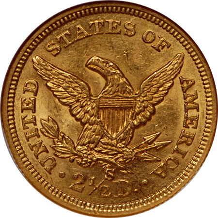 1856-S Liberty Head quarter-eagle, NGC MS-61 Eliasberg.