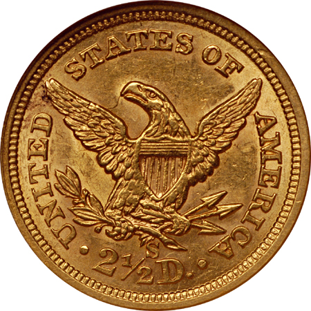 1867-S Liberty Head quarter-eagle, NGC MS-61 Eliasberg.