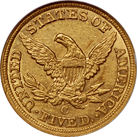 1858-C Liberty Head half-eagle, NGC AU-58 Eliasberg.