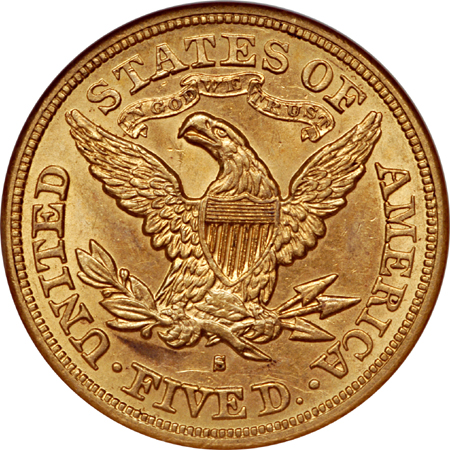 1879-S Liberty Head half-eagle, NGC AU-58 Eliasberg.