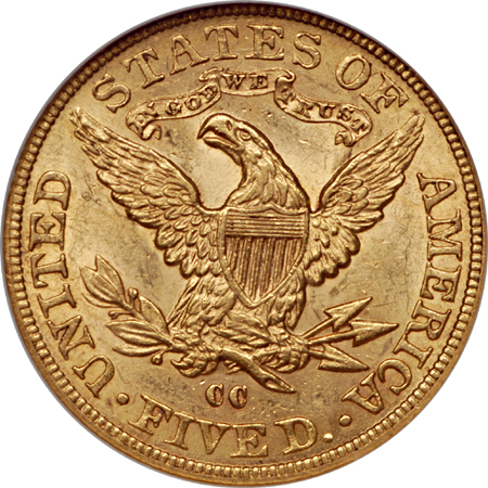 1884-CC Liberty Head half-eagle, NGC AU-58 Eliasberg.