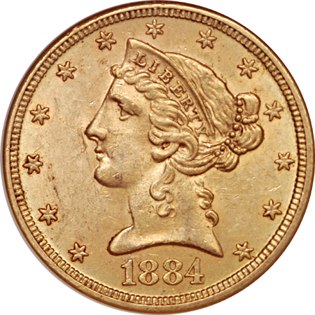 1884-S Liberty Head half-eagle, NGC MS-61 Eliasberg.