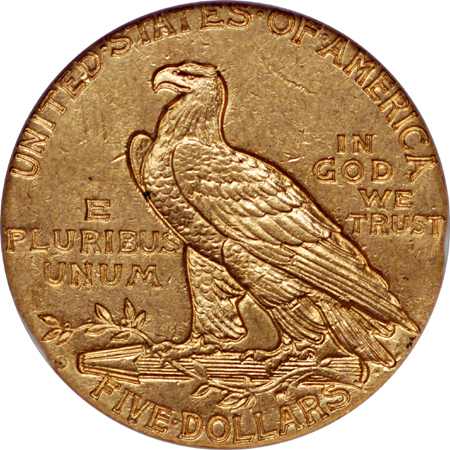 1911-S Indian Head half-eagle, NGC AU-58 Eliasberg.