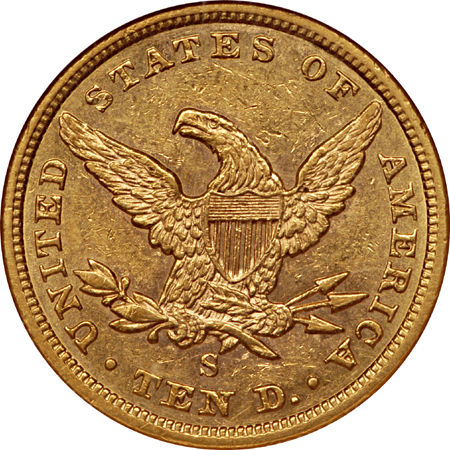 1857-S Liberty Head eagle, NGC AU-58 Eliasberg.