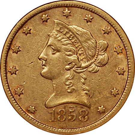 1858-S Liberty Head eagle, NGC AU-53 Eliasberg.