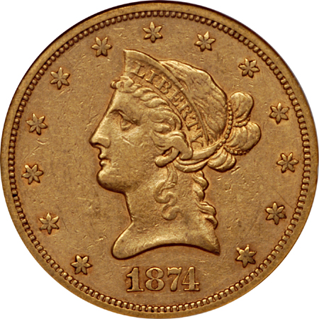 1874-S Liberty Head eagle, NGC XF-40 Eliasberg.