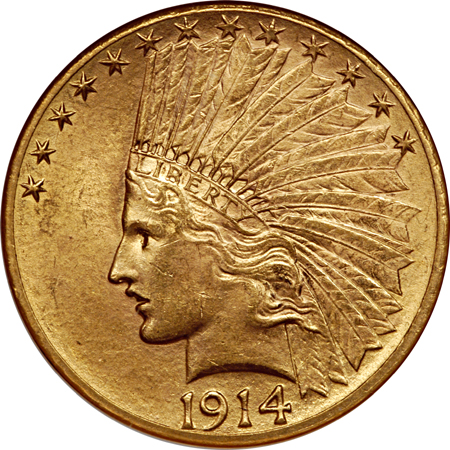 1914-D Indian Head eagle, NGC MS-62 Eliasberg.