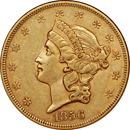 1856 Liberty double-eagle, NGC AU-53 Eliasberg.