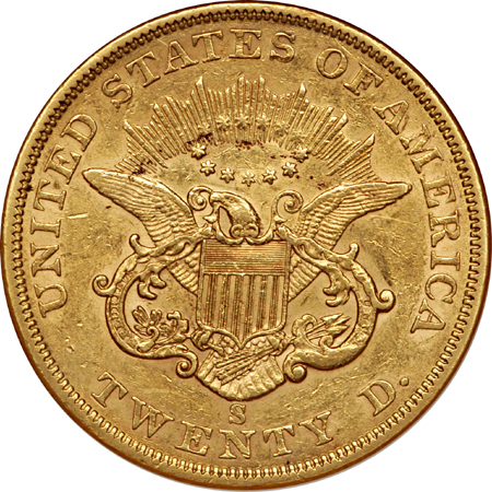 1862-S Liberty double-eagle, NGC AU-50 Eliasberg.