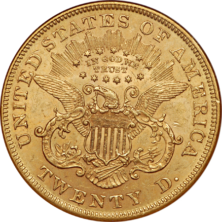 1874 Liberty double-eagle, NGC AU-58 Eliasberg.