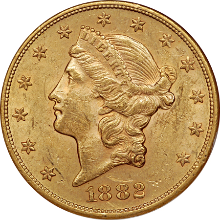 1882-S Liberty double-eagle, NGC AU-58 Eliasberg.