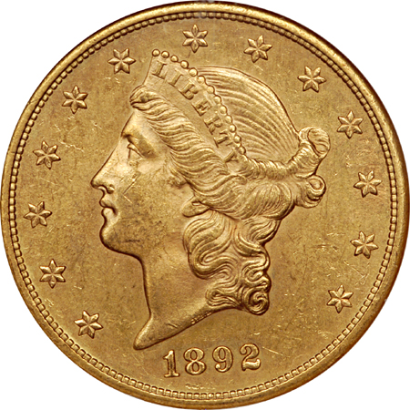 1892-S Liberty double-eagle, NGC MS-61 Eliasberg.